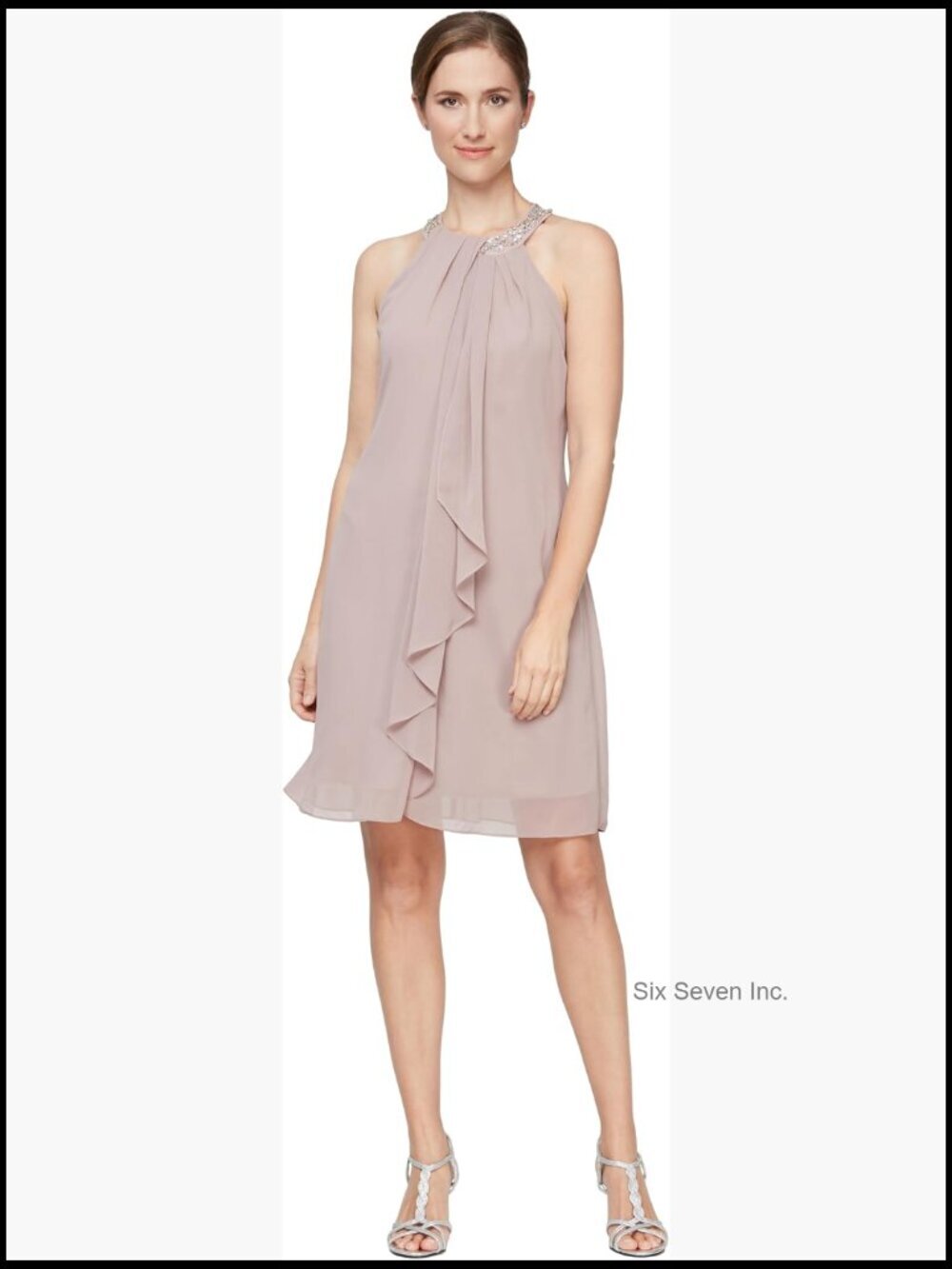 Beaded Halter Sheath Dress - Sleeveless Chiffon Cocktail Dress